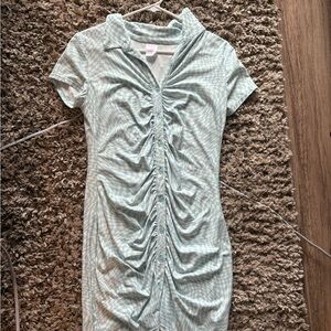 Light Blue Ruched Button-Up Dress